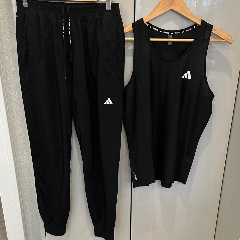 Two Pieces Adidas Black Tracksuit with White Accents